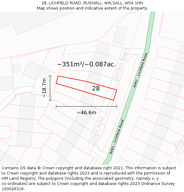 28, LICHFIELD ROAD, RUSHALL, WALSALL, WS4 1NN: Plot and title map
