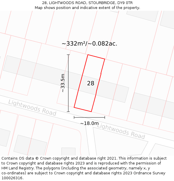 28, LIGHTWOODS ROAD, STOURBRIDGE, DY9 0TR: Plot and title map