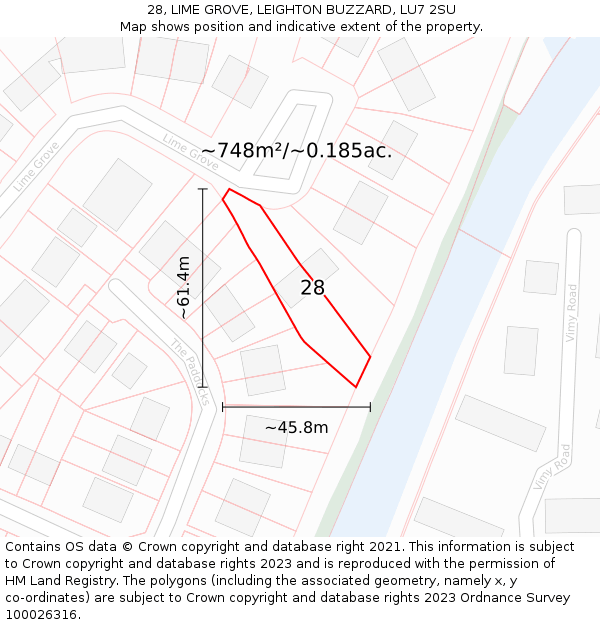 28, LIME GROVE, LEIGHTON BUZZARD, LU7 2SU: Plot and title map