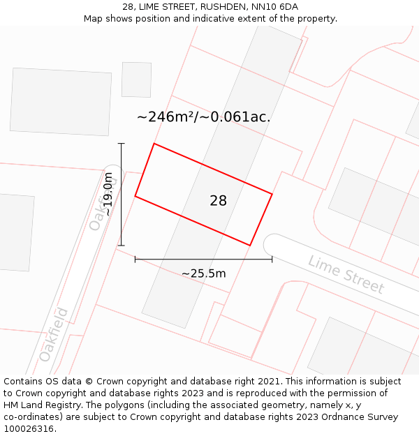28, LIME STREET, RUSHDEN, NN10 6DA: Plot and title map