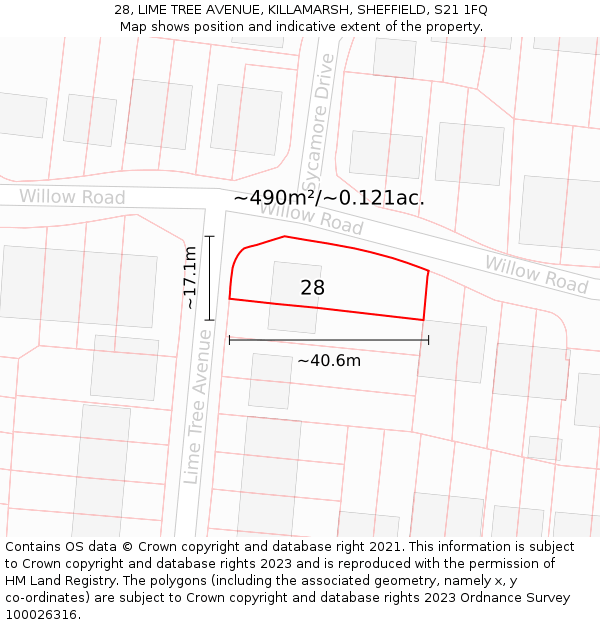 28, LIME TREE AVENUE, KILLAMARSH, SHEFFIELD, S21 1FQ: Plot and title map