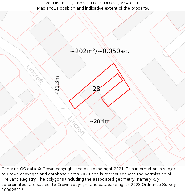 28, LINCROFT, CRANFIELD, BEDFORD, MK43 0HT: Plot and title map