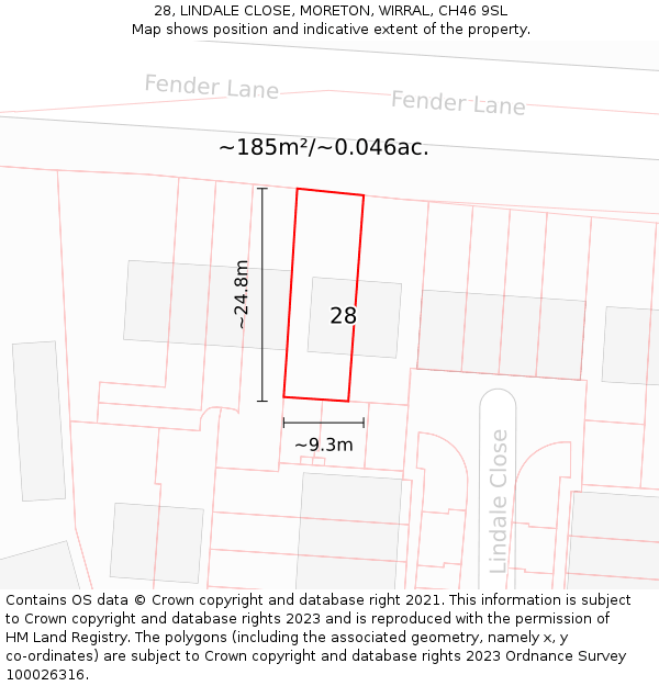 28, LINDALE CLOSE, MORETON, WIRRAL, CH46 9SL: Plot and title map