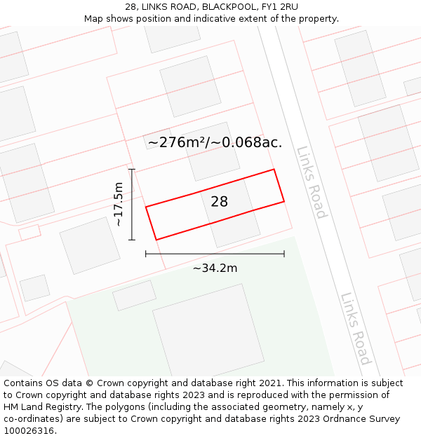 28, LINKS ROAD, BLACKPOOL, FY1 2RU: Plot and title map