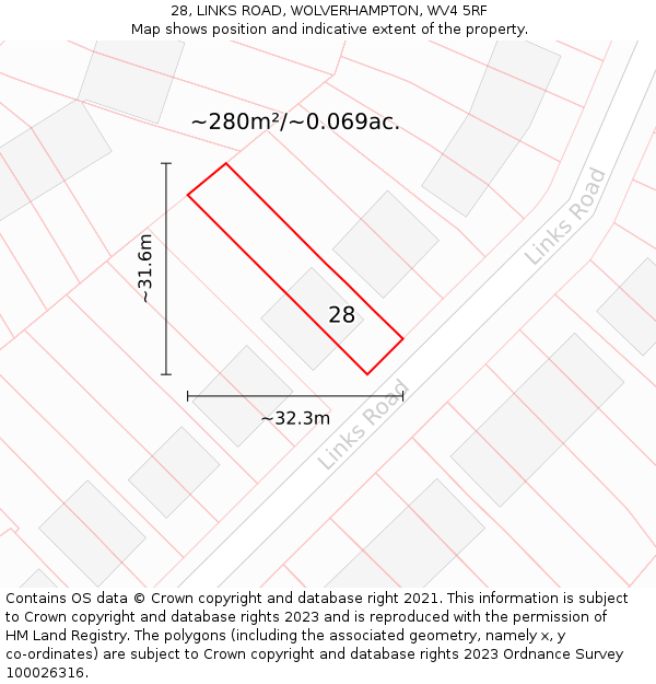 28, LINKS ROAD, WOLVERHAMPTON, WV4 5RF: Plot and title map