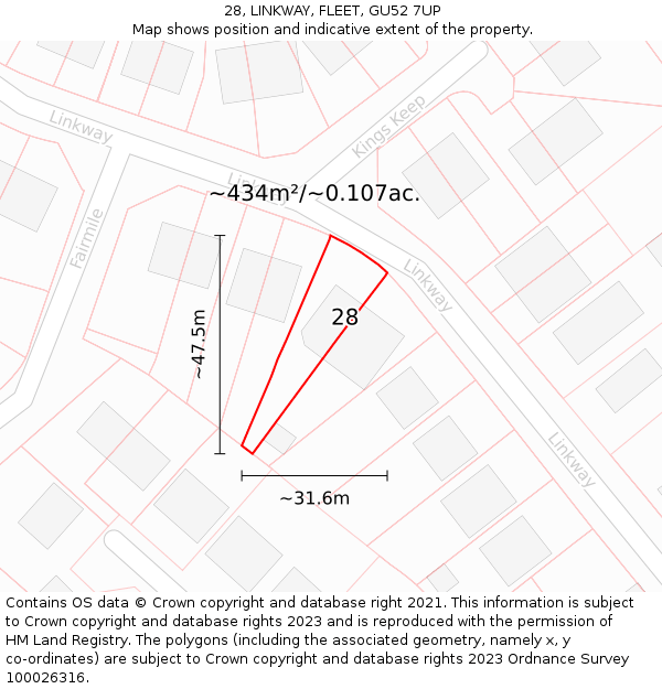 28, LINKWAY, FLEET, GU52 7UP: Plot and title map