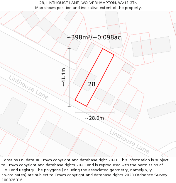 28, LINTHOUSE LANE, WOLVERHAMPTON, WV11 3TN: Plot and title map