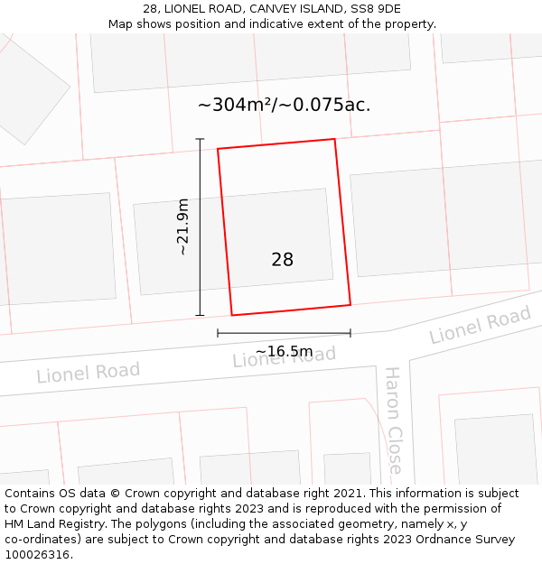 28, LIONEL ROAD, CANVEY ISLAND, SS8 9DE: Plot and title map