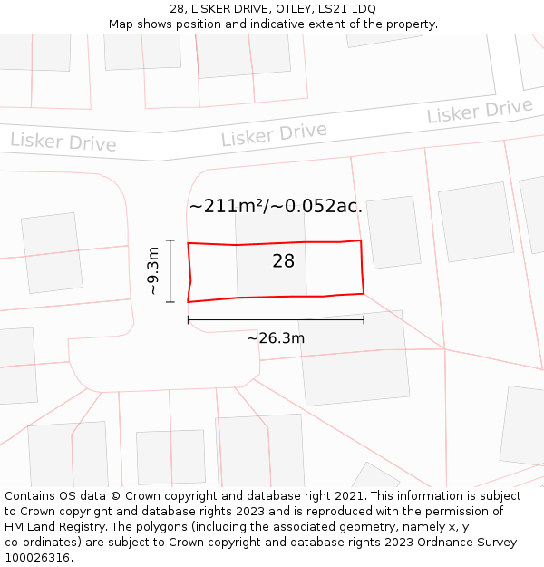 28, LISKER DRIVE, OTLEY, LS21 1DQ: Plot and title map