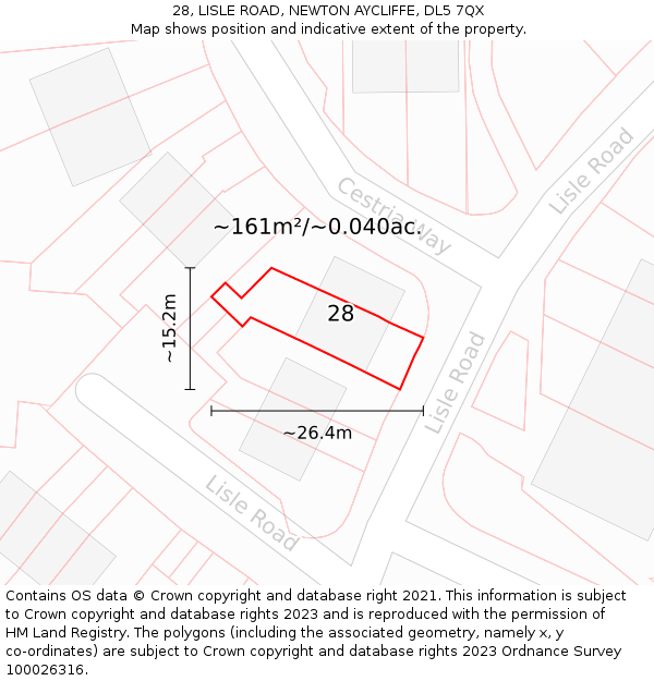 28, LISLE ROAD, NEWTON AYCLIFFE, DL5 7QX: Plot and title map