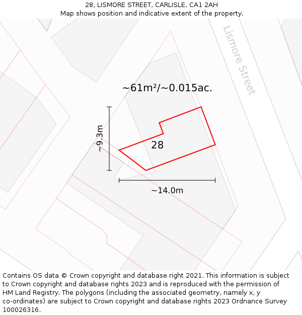 28, LISMORE STREET, CARLISLE, CA1 2AH: Plot and title map