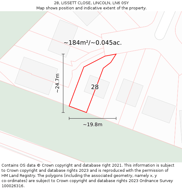 28, LISSETT CLOSE, LINCOLN, LN6 0SY: Plot and title map