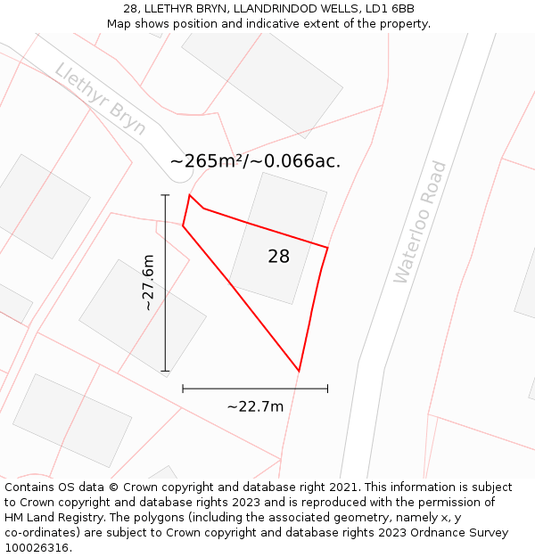 28, LLETHYR BRYN, LLANDRINDOD WELLS, LD1 6BB: Plot and title map