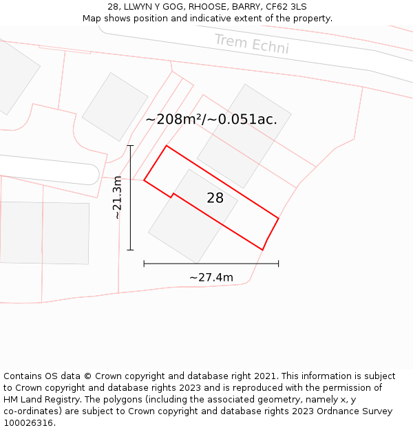 28, LLWYN Y GOG, RHOOSE, BARRY, CF62 3LS: Plot and title map
