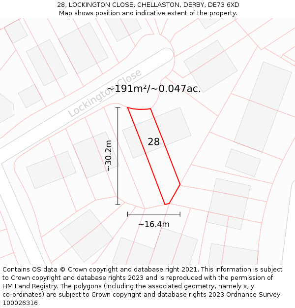 28, LOCKINGTON CLOSE, CHELLASTON, DERBY, DE73 6XD: Plot and title map