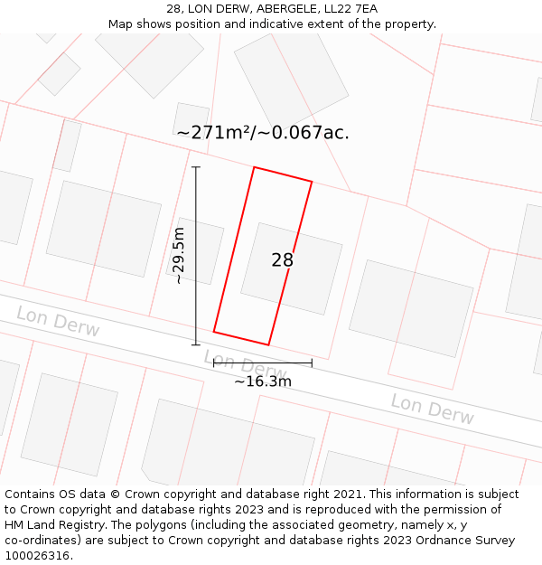 28, LON DERW, ABERGELE, LL22 7EA: Plot and title map