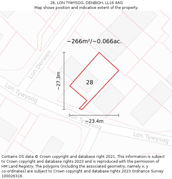 28, LON TYWYSOG, DENBIGH, LL16 4AG: Plot and title map