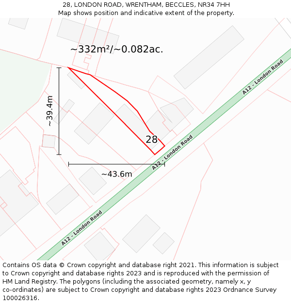 28, LONDON ROAD, WRENTHAM, BECCLES, NR34 7HH: Plot and title map