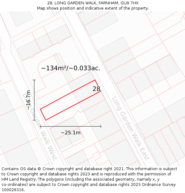 28, LONG GARDEN WALK, FARNHAM, GU9 7HX: Plot and title map