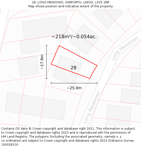 28, LONG MEADOWS, GARFORTH, LEEDS, LS25 2BR: Plot and title map