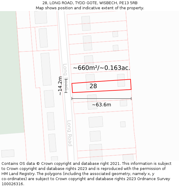 28, LONG ROAD, TYDD GOTE, WISBECH, PE13 5RB: Plot and title map