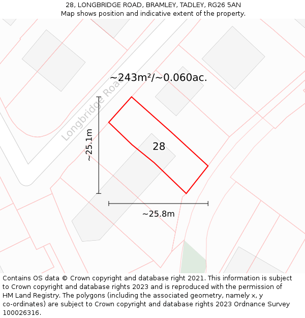 28, LONGBRIDGE ROAD, BRAMLEY, TADLEY, RG26 5AN: Plot and title map