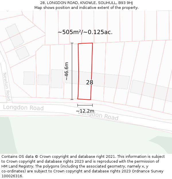 28, LONGDON ROAD, KNOWLE, SOLIHULL, B93 9HJ: Plot and title map