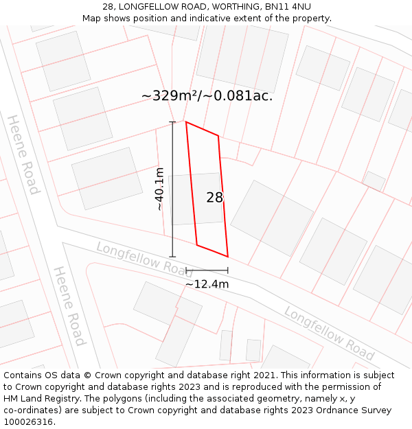 28, LONGFELLOW ROAD, WORTHING, BN11 4NU: Plot and title map
