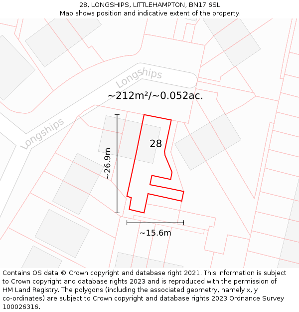 28, LONGSHIPS, LITTLEHAMPTON, BN17 6SL: Plot and title map