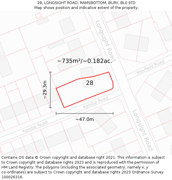 28, LONGSIGHT ROAD, RAMSBOTTOM, BURY, BL0 9TD: Plot and title map