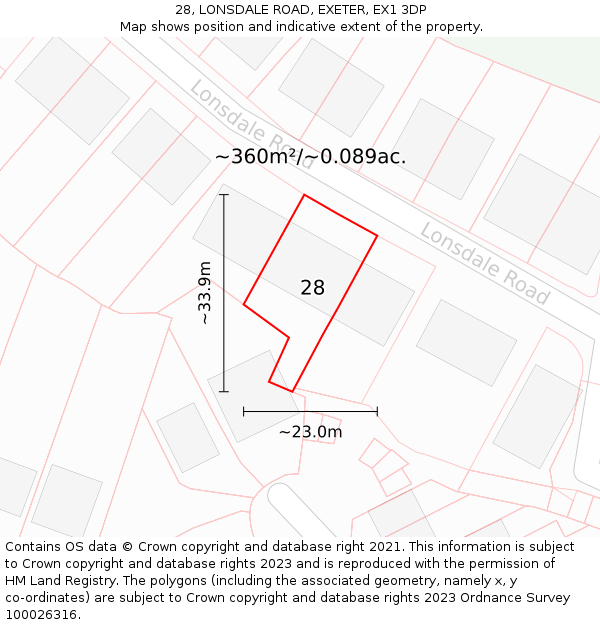 28, LONSDALE ROAD, EXETER, EX1 3DP: Plot and title map