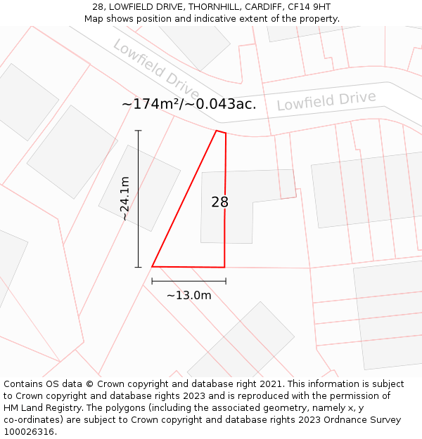 28, LOWFIELD DRIVE, THORNHILL, CARDIFF, CF14 9HT: Plot and title map