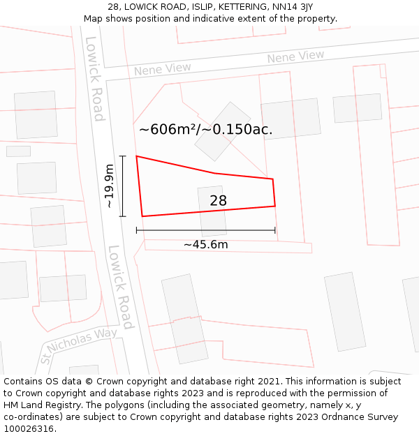 28, LOWICK ROAD, ISLIP, KETTERING, NN14 3JY: Plot and title map
