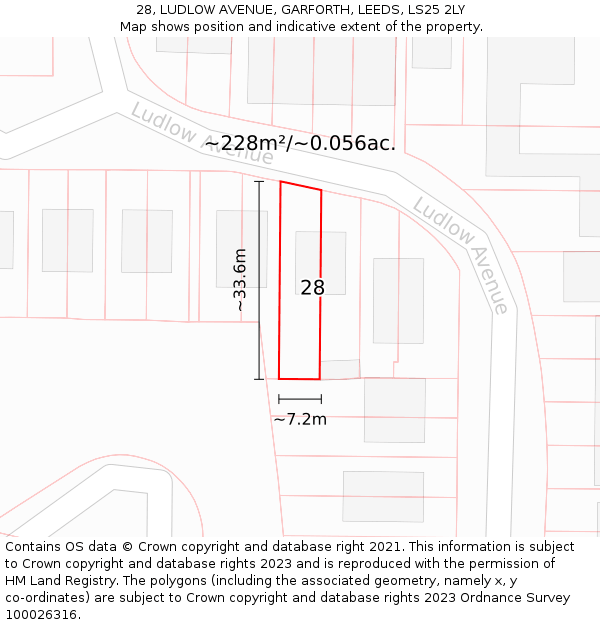 28, LUDLOW AVENUE, GARFORTH, LEEDS, LS25 2LY: Plot and title map