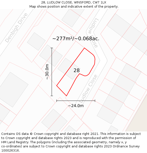 28, LUDLOW CLOSE, WINSFORD, CW7 1LX: Plot and title map