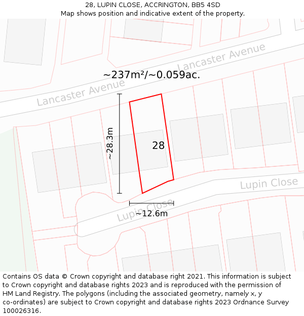 28, LUPIN CLOSE, ACCRINGTON, BB5 4SD: Plot and title map