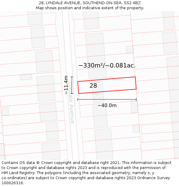28, LYNDALE AVENUE, SOUTHEND-ON-SEA, SS2 4BZ: Plot and title map