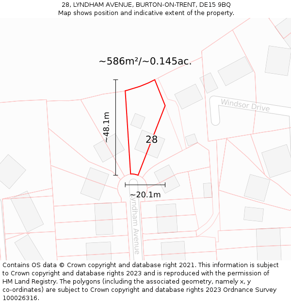 28, LYNDHAM AVENUE, BURTON-ON-TRENT, DE15 9BQ: Plot and title map