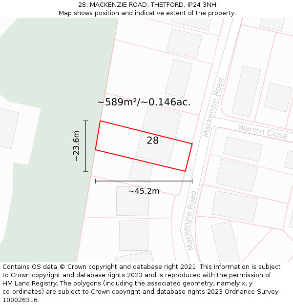 28, MACKENZIE ROAD, THETFORD, IP24 3NH: Plot and title map