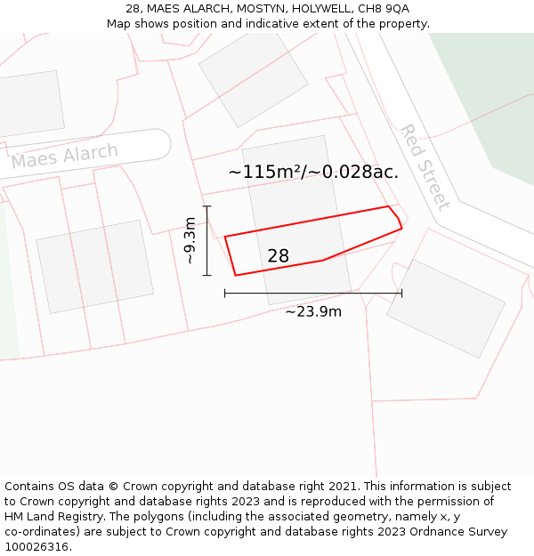 28, MAES ALARCH, MOSTYN, HOLYWELL, CH8 9QA: Plot and title map