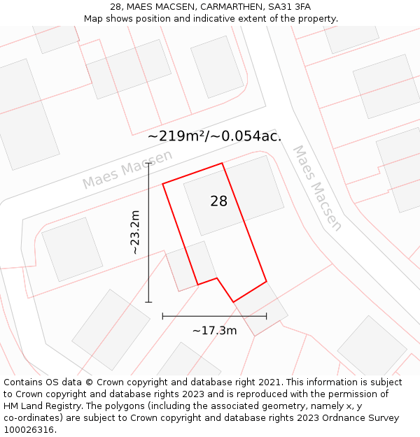 28, MAES MACSEN, CARMARTHEN, SA31 3FA: Plot and title map
