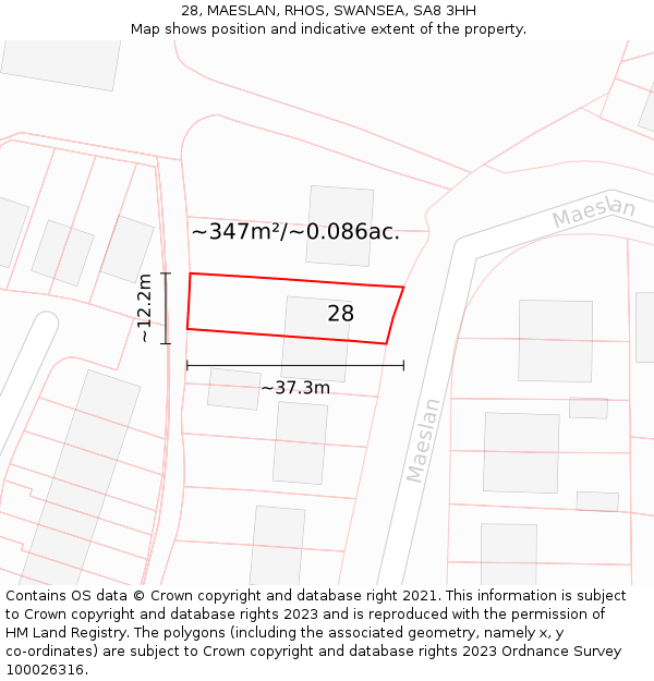 28, MAESLAN, RHOS, SWANSEA, SA8 3HH: Plot and title map