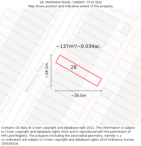 28, MAFEKING ROAD, CARDIFF, CF23 5DQ: Plot and title map