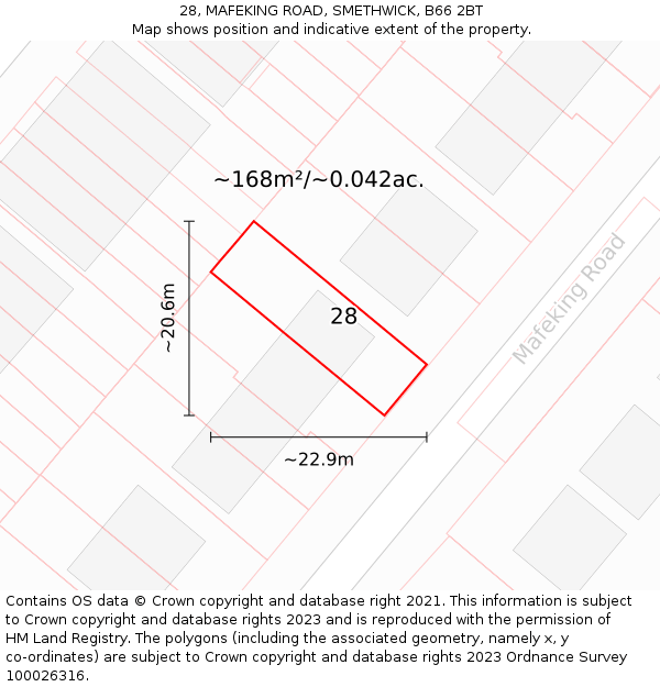 28, MAFEKING ROAD, SMETHWICK, B66 2BT: Plot and title map