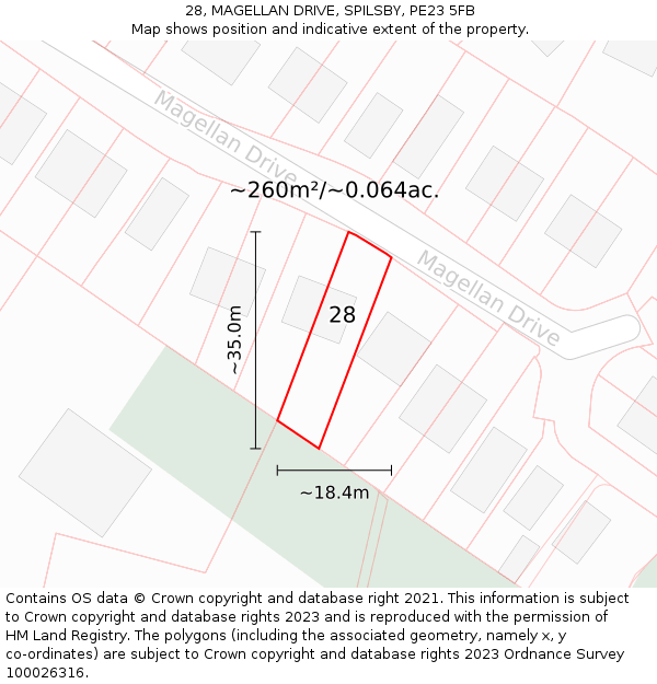 28, MAGELLAN DRIVE, SPILSBY, PE23 5FB: Plot and title map