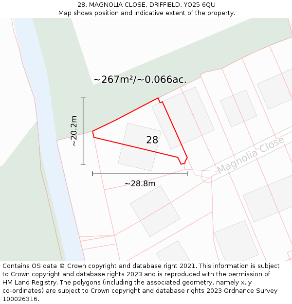 28, MAGNOLIA CLOSE, DRIFFIELD, YO25 6QU: Plot and title map