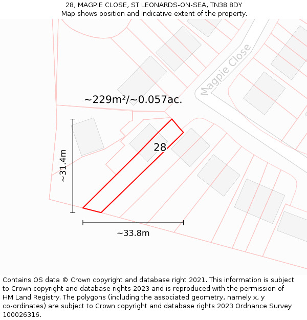 28, MAGPIE CLOSE, ST LEONARDS-ON-SEA, TN38 8DY: Plot and title map