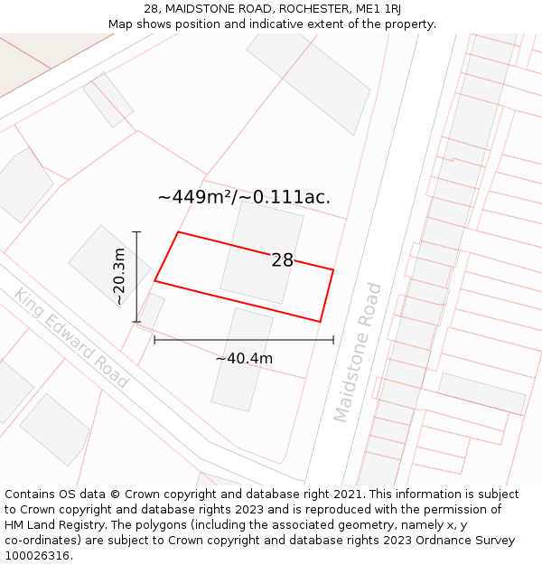 28, MAIDSTONE ROAD, ROCHESTER, ME1 1RJ: Plot and title map