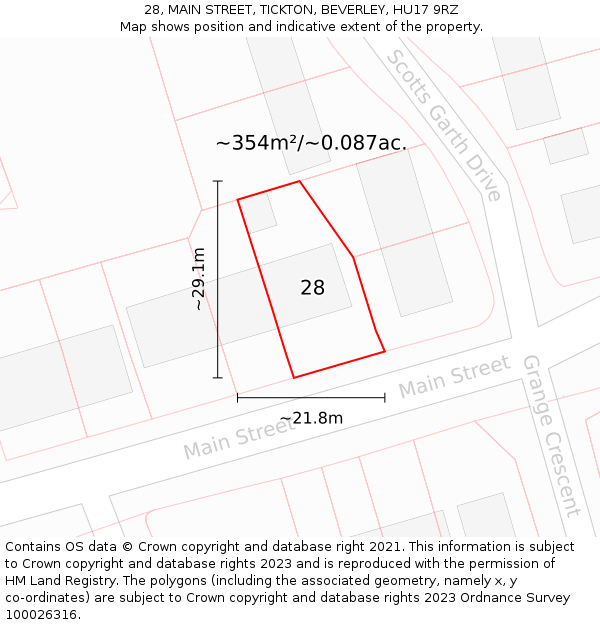 28, MAIN STREET, TICKTON, BEVERLEY, HU17 9RZ: Plot and title map