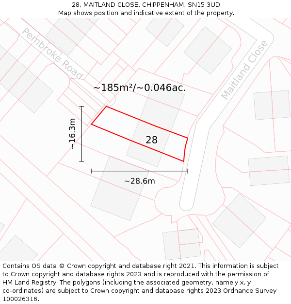 28, MAITLAND CLOSE, CHIPPENHAM, SN15 3UD: Plot and title map